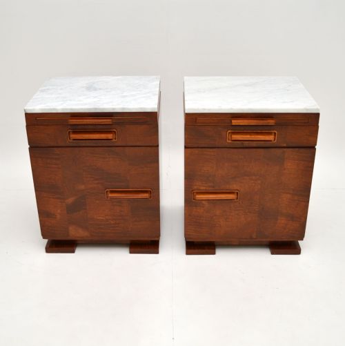 fig 1. Pair of Art Deco Satin Birch Marble Top Bedside Cabinets