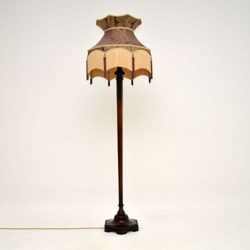 Antique Mahogany Floor Lamp with Silk Shade
