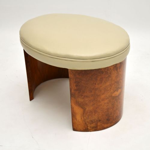 Art Deco Burr Walnut & Leather Stool