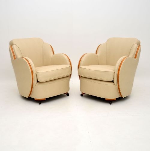Pair of Art Deco Burr Maple Cloud Back Armchairs by Epstein