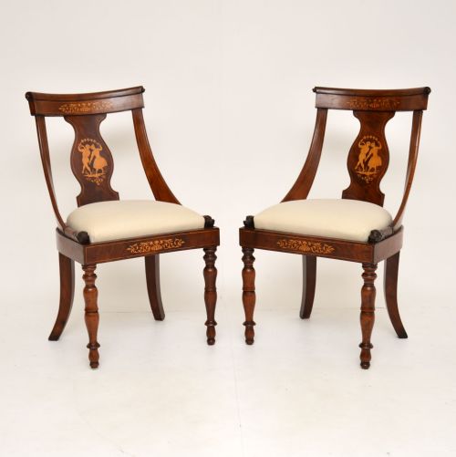 Pair of Antique Inlaid Mahogany Neo Classical Side Chairs
