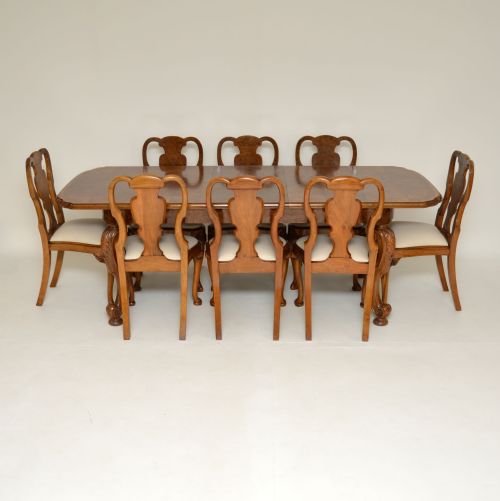 Antique Burr Walnut Dining Table & Chairs