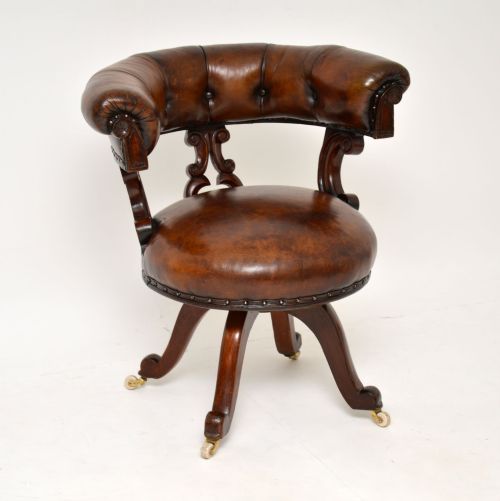 Antique William IV Leather & Mahogany Desk Chair