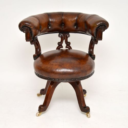 fig 1. Antique William IV Leather & Mahogany Desk Chair