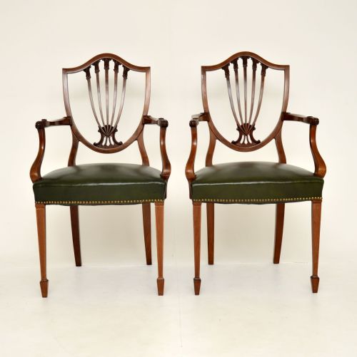 fig 1. Pair of Antique Mahogany Shield Back Carver Armchairs