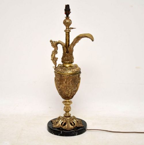 Large Antique Gilt Metal Flagon Lamp