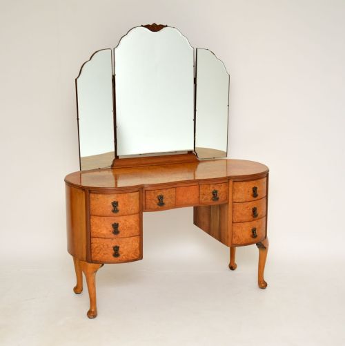 Antique Queen Anne Style Burr Walnut Dressing Table