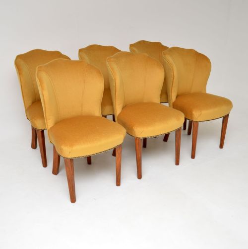 Set of 6 Art Deco Walnut Dining Chairs
