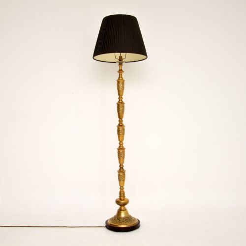 Antique Brass & Mahogany Floor Lamp
