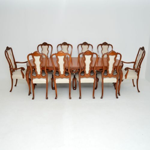 Antique French King Wood Dining Table & Ten Chairs