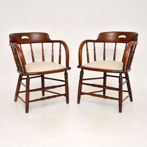 Pair of Antique Victorian Solid Elm Armchairs