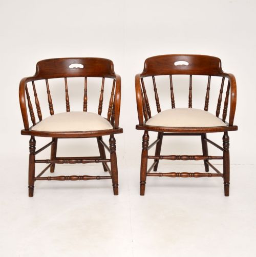 fig 1. Pair of Antique Victorian Solid Elm Armchairs