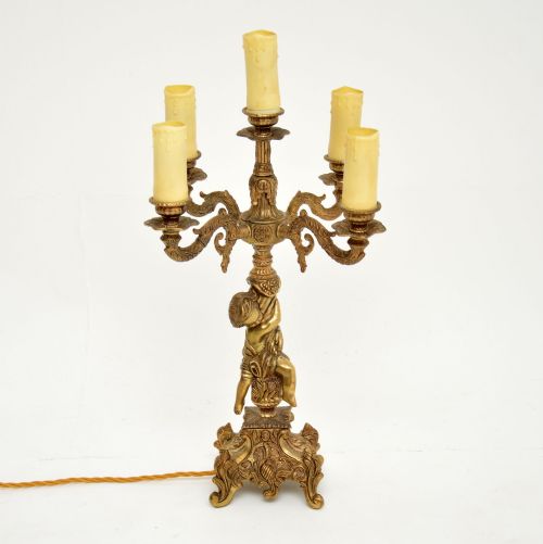 Antique French Gilt Metal Cherub Lamp
