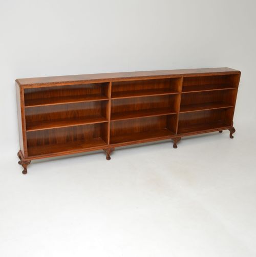 Long Antique Burr Walnut Open Bookcase