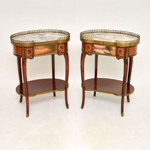 Pair of Antique French Marble Top Kidney Side Tables