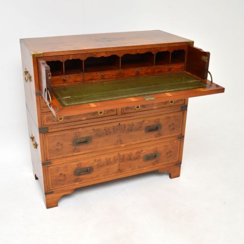 Antique Military Campaign Style Yew Wood Chest / Bureau