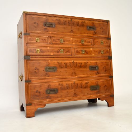 fig 1. Antique Military Campaign Style Yew Wood Chest / Bureau