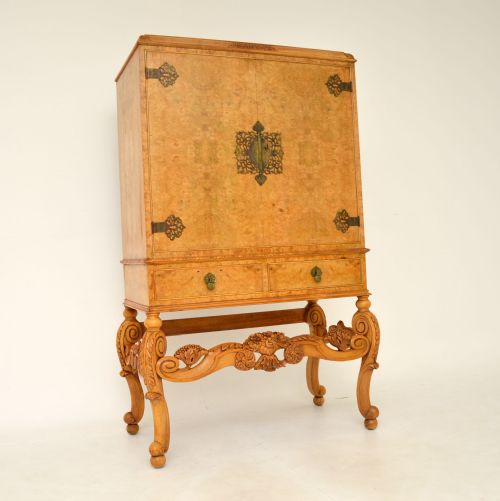 Antique Burr Walnut Carolean Style Cocktail Drinks Cabinet by Hille