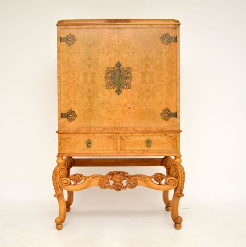 fig 1. Antique Burr Walnut Carolean Style Cocktail Drinks Cabinet by Hille