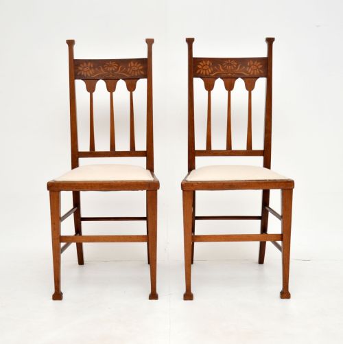 fig 1. Pair of Antique Inlaid Mahogany Arts & Crafts Side Chairs
