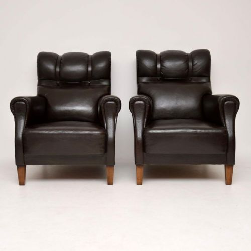 fig 1. Pair of Antique Swedish Leather Armchairs