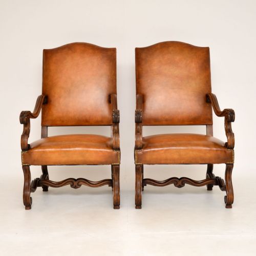 fig 1. Pair of Antique Swedish Leather & Walnut Armchairs