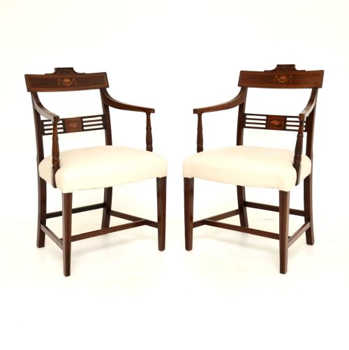 Pair of Antique Georgian Inlaid Mahogany Armchairs