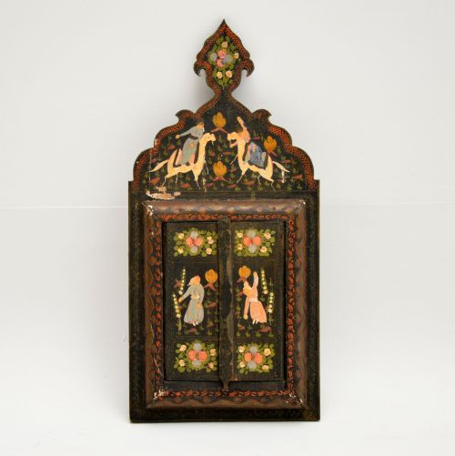 Antique Persian Painted Wood Mirror