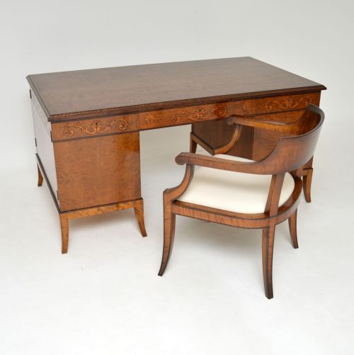 fig 1. Antique Swedish Biedermeier Style Satin Birch Partners Desk