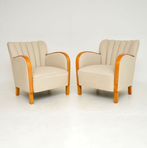 Pair of Swedish Art Deco Satin Birch Armchairs