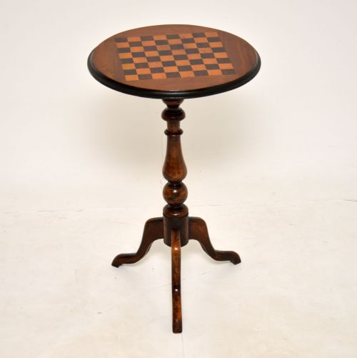 Antique Victorian Walnut Chess Table & Pieces