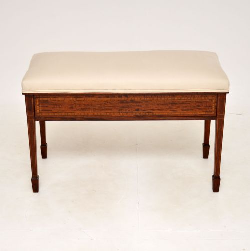 fig 1. Antique Edwardian Inlaid Mahogany Duet Stool