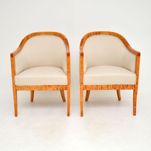 fig 1. Pair of Antique Swedish Tiger Birch Biedermeier Armchairs