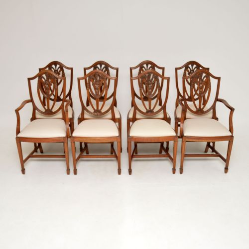 Set of 8 Antique Georgian Style Shield Back Mahogany Dining Chairs