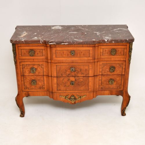 fig 1. Antique French Inlaid Marquetry Marble Top Commode