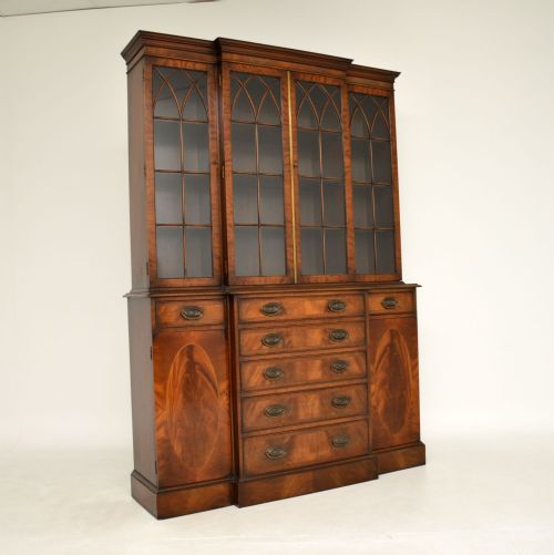 Antique Inlaid Mahogany Breakfront Bookcase