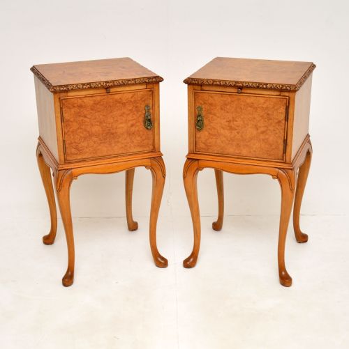 Pair of Antique Burr Walnut Bedside Cabinets