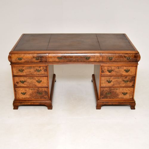 fig 2. Large Antique Burr Walnut Leather Top Pedestal Desk