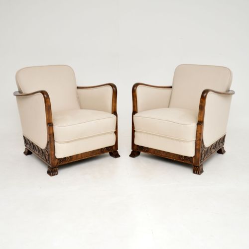 Pair of Antique Swedish Satin Birch Armchairs