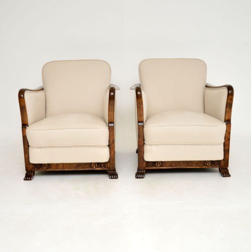 fig 1. Pair of Antique Swedish Satin Birch Armchairs