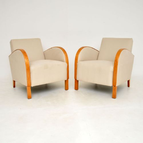 Pair of Swedish Art Deco Satin Birch Armchairs