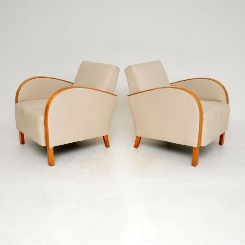 fig 1. Pair of Swedish Art Deco Satin Birch Armchairs