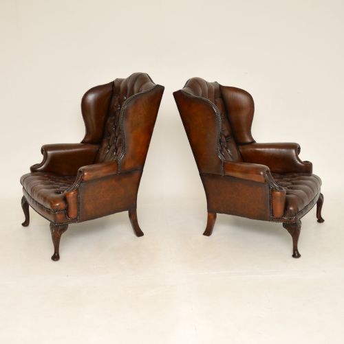 fig 1. Pair of Antique Leather Wing Back Armchairs