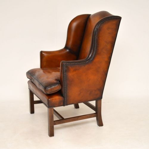 fig 1. Antique Leather & Mahogany Wing Back Armchair