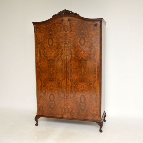 Antique Queen Anne Style Burr Walnut Wardrobe
