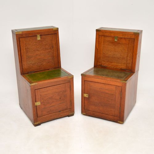 Pair of Matched Antique Oak Military Campaign Locker Cabinets