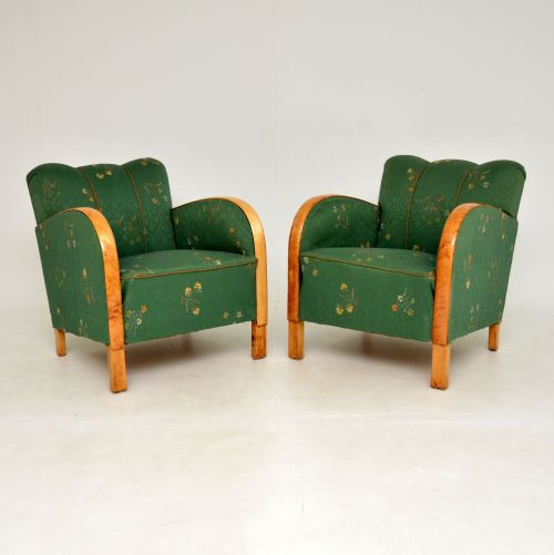 Pair of Swedish Art Deco Satin Birch Armchairs