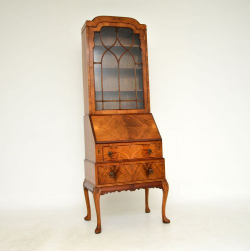 Slim Antique Figured Walnut Bureau Bookcase






