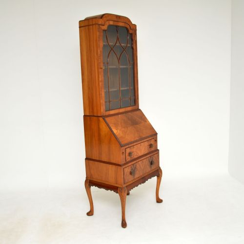 fig 1. Slim Antique Figured Walnut Bureau Bookcase