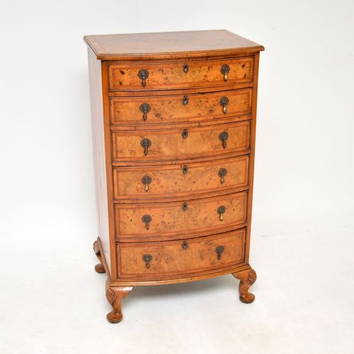 Antique Burr Walnut Bow Front Chest of Drawers